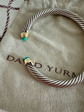 David Yurman Classic Cable Flex Bracelet with 14K gold + turquoise (585 stamped)